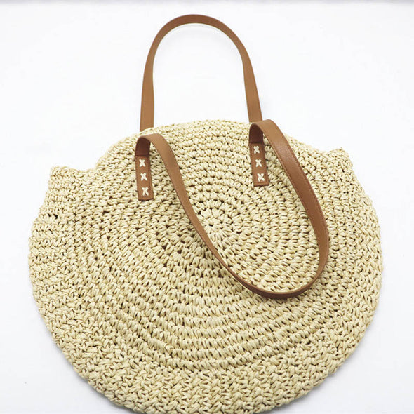 REREKAXI Hand-woven Round Woman's Shoulder Bag Handbag Bohemian Summer Straw Beach Bag Travel Shopping Female Tote Wicker Bags