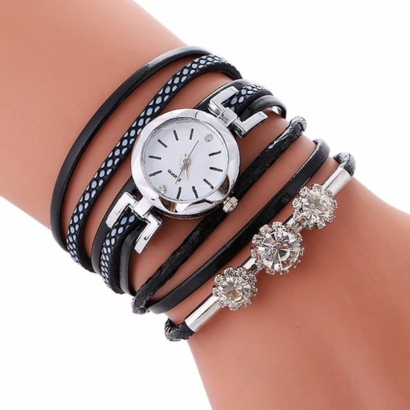 Top Brand Fashion Luxury Rhinestone Leather Bracelet Women Ladies Quartz Watch Casual WristWatches Relogio Feminino Gift 2018 #F