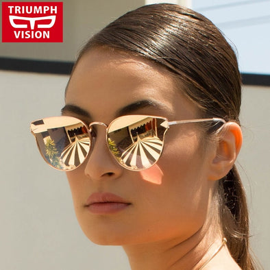 TRIUMPH VISION Pink Mirror Cat Eye Sunglasses Women 2018 New Fashion Shades Sun Glasses for Women Metal Oculos Feminino