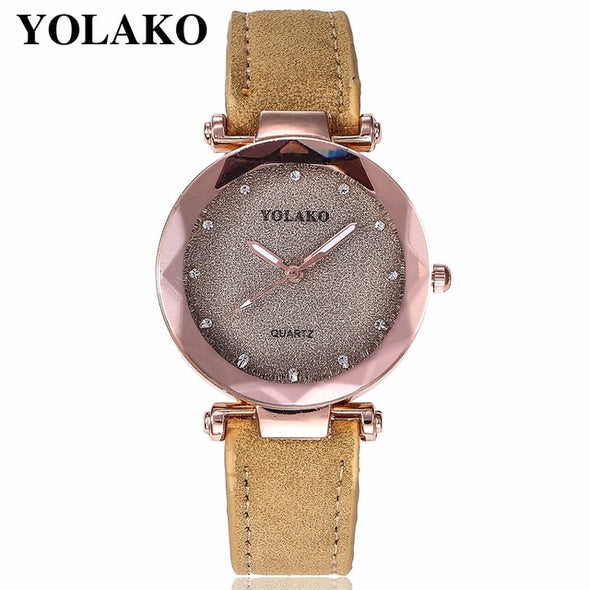 Dropshipping Women Romantic Starry Sky Wrist Watch Leather Rhinestone Designer Ladies Clock YOLAKO Brand Relogio Feminino