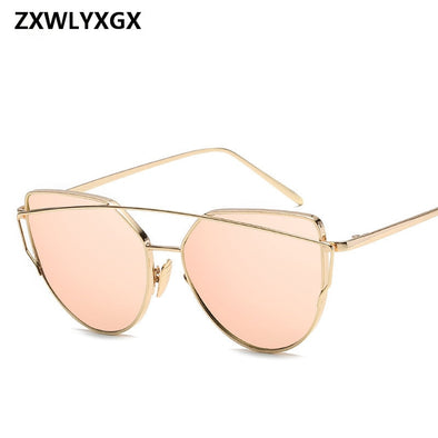 2019 metal Sunglasses Women Luxury Cat eye Brand Design Mirror  Rose New Gold Vintage Cateye Fashion sun glasses lady Eyewear