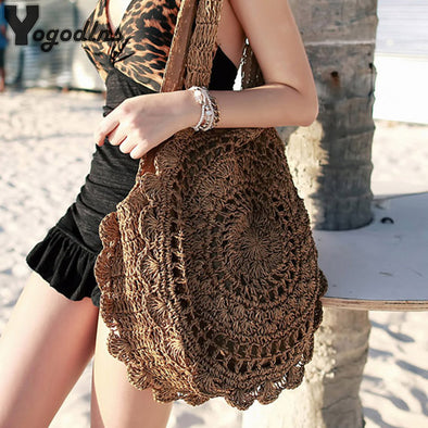 Bohemian Straw Bags for Women Circle Beach Handbags Summer Rattan Shoulder Bags Handmade Knitted Travel Big Totes Bag 2019 New