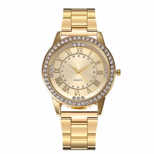 Vansvar Brand Rose Gold Watch Luxury Women Dress Rhinestone Quartz Watch Casual Women Stainless Steel Wristwatches Female Clock